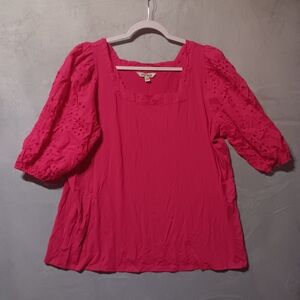 The Pioneer Woman 🐛Bright Pink Eyelet Blouse